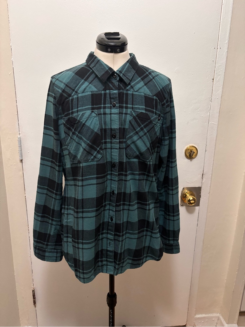 Fox Teal and Black Plaid Button-Up Shirt